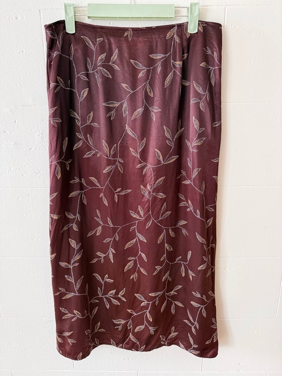 Dresses & Skirts - Vintage | 90s Brown Satin Floral Maxi Skirt Slip Silky | Large